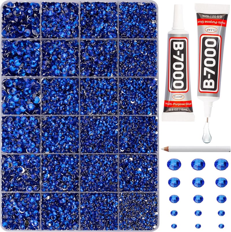 Worthofbest 20100Pcs Blue Resin Rhinestones 2,3,4,5,6mm Flatback for Bedazzling Crafting Crafts Clothing Clothes Fabric Shoes Nail Art, Royal Dark Navy Blue Flat Back Gems Diamonds Jewels Crystals Gemstones - Image 1